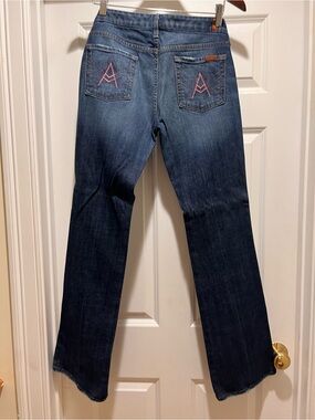 Seven Dojo dark Wash Jeans with Pink Embroidered Back Pocket Detail